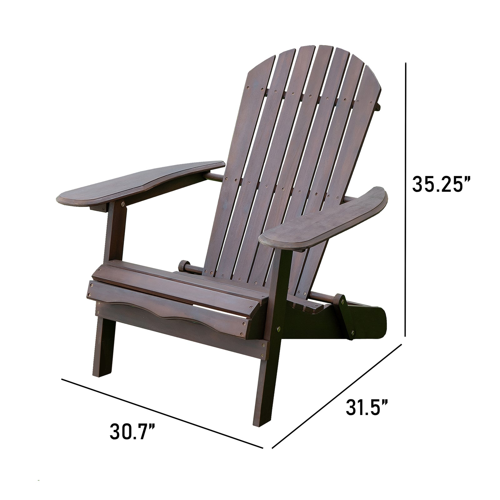Merry Products Real Acacia Hardwood Folding Adirondack Patio Chair, Dark Brown - VMInnovations