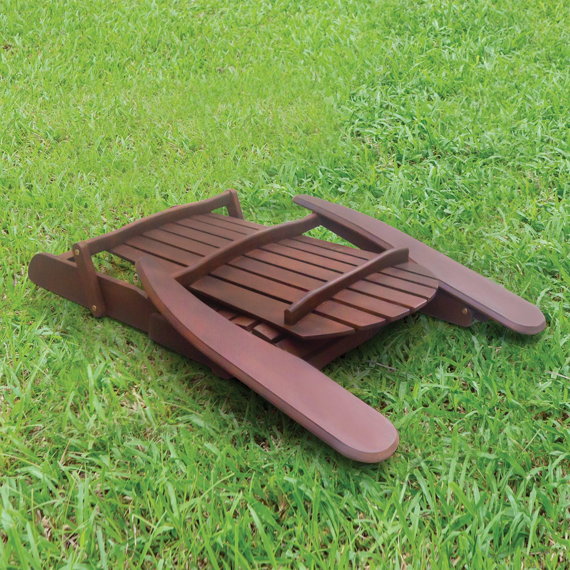 Merry Products Real Acacia Hardwood Folding Adirondack Patio Chair, Dark Brown - VMInnovations