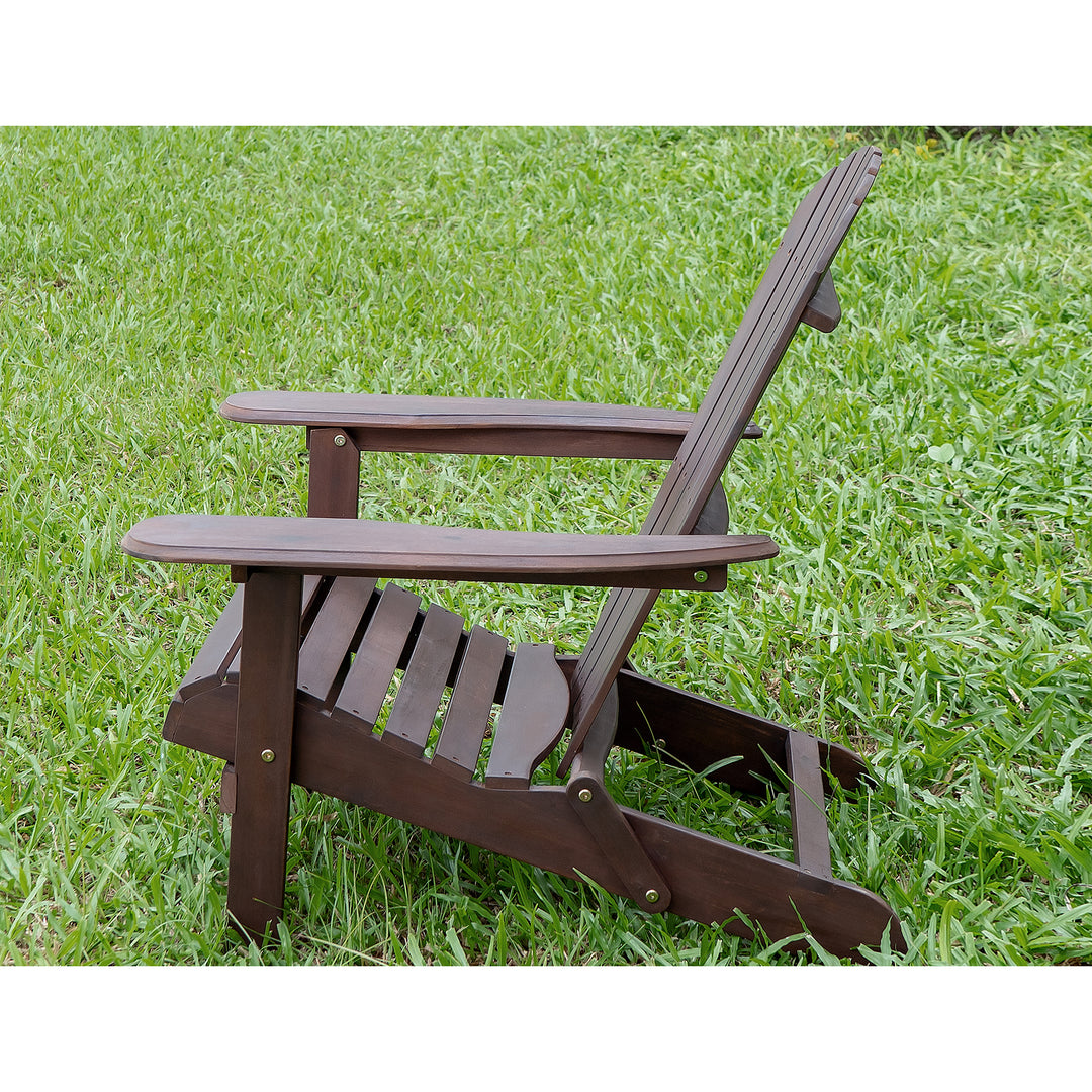 Merry Products Real Acacia Hardwood Folding Adirondack Patio Chair, Dark Brown