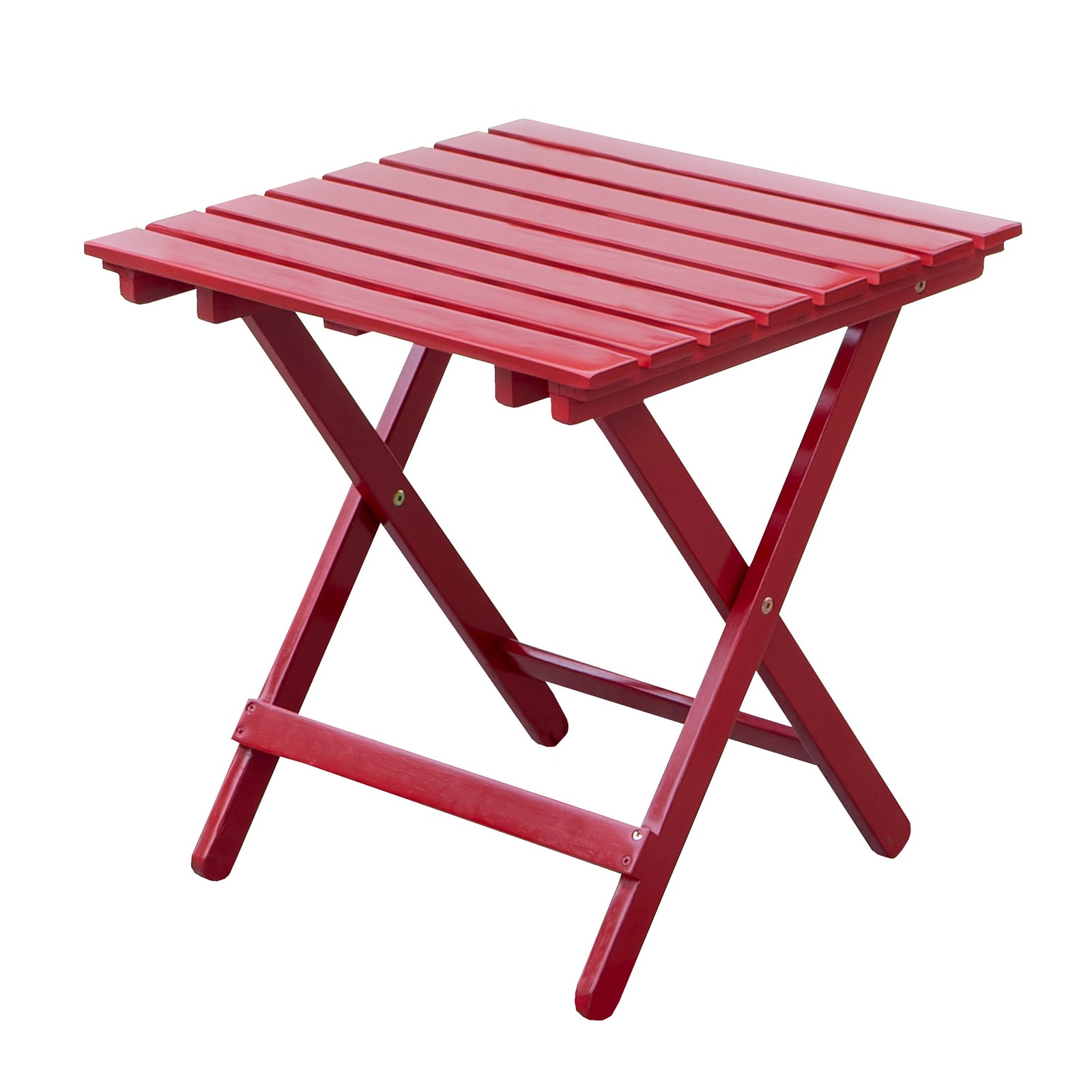 Merry Products Authentic Acacia Hardwood Flat Folding Slatted Side Table, Red - VMInnovations
