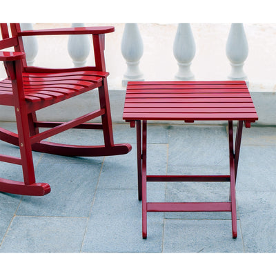 Northbeam Outdoor Portable Foldable Wooden Deck Lounge Chair w/ Side Table, Red - VMInnovations