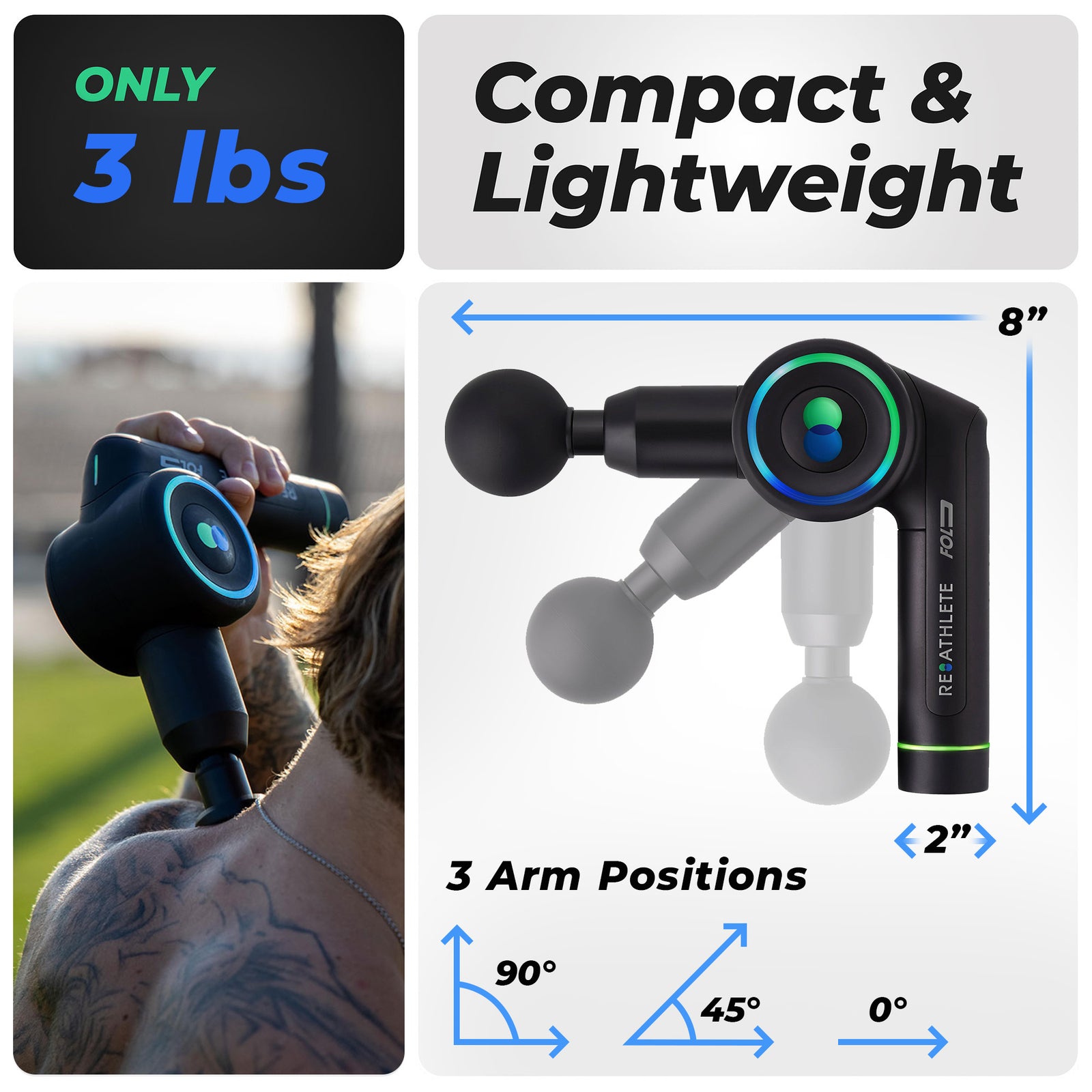 Reathlete FOLD Interchangeable Folding Massage Therapy Gun, Black (Open Box) - VMInnovations