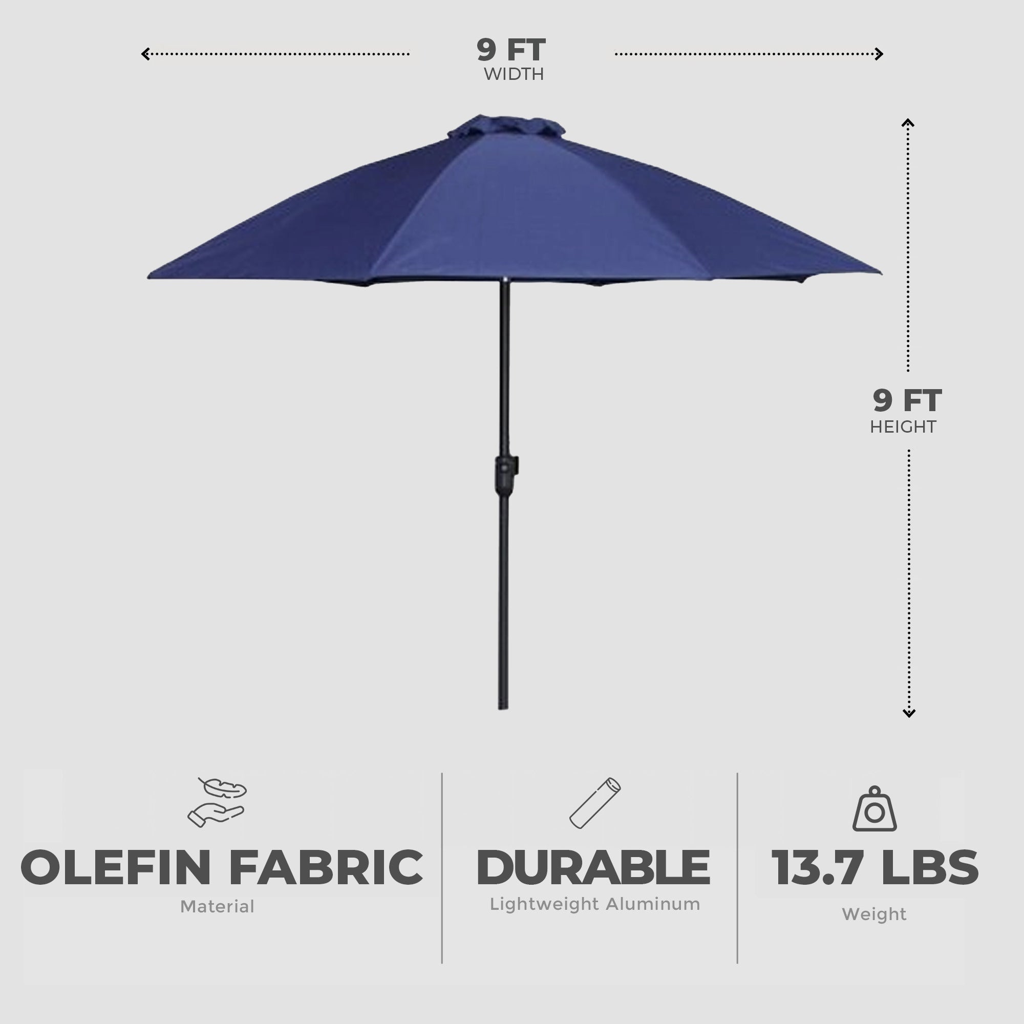 Four Seasons Courtyard 9 Foot Crank Lift Patio Umbrella, Navy (Open Box) - VMInnovations