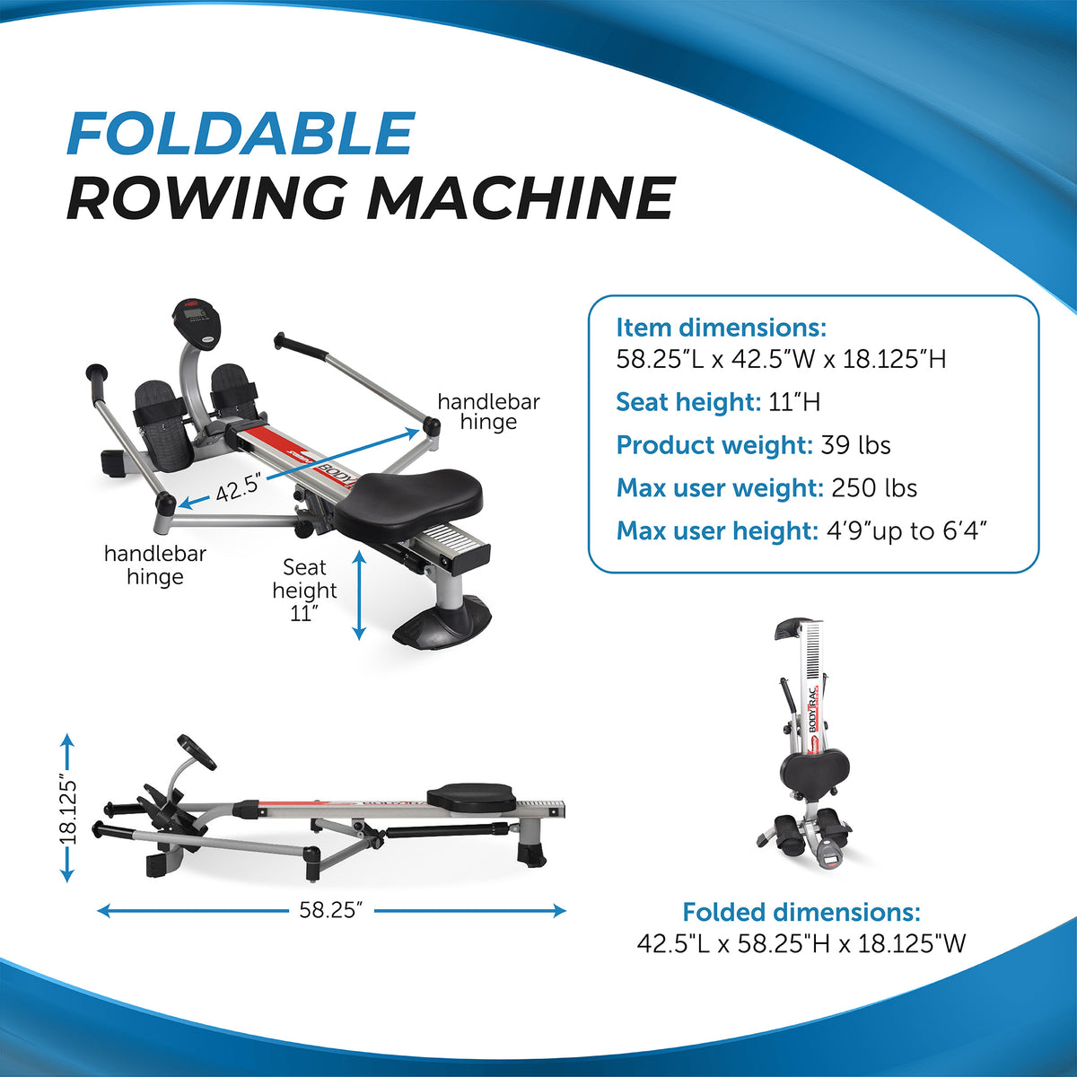 Stamina BodyTrac Glider Full Body Cardio Exercise Fitness Rower Rowing Machine (Refurbished)