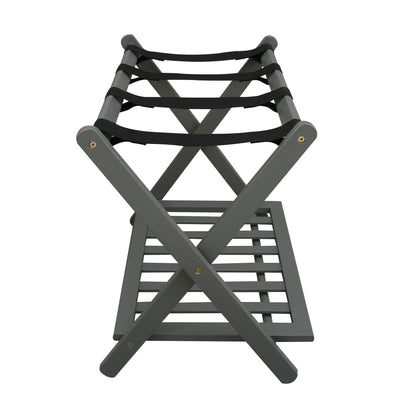 Casual Home Hotel Style Solid Pine Folding Luggage Rack with Shelf, Gray (Used)