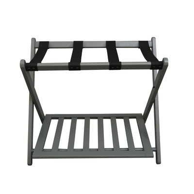 Casual Home Hotel Style Solid Pine Wood Folding Luggage Rack w/ Shelf (Open Box)