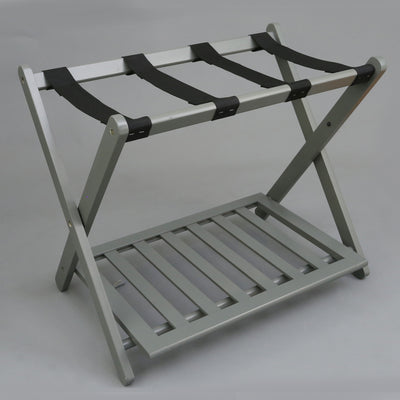 Casual Home Hotel Style Solid Pine Wood Folding Luggage Rack w/ Shelf (Open Box)