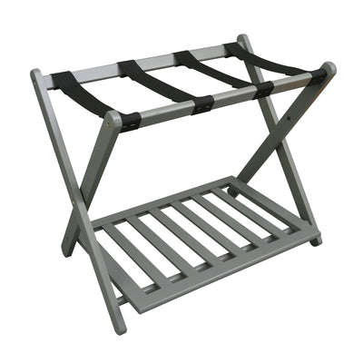Casual Home Hotel Style Solid Pine Wood Folding Luggage Rack w/ Shelf (Open Box)