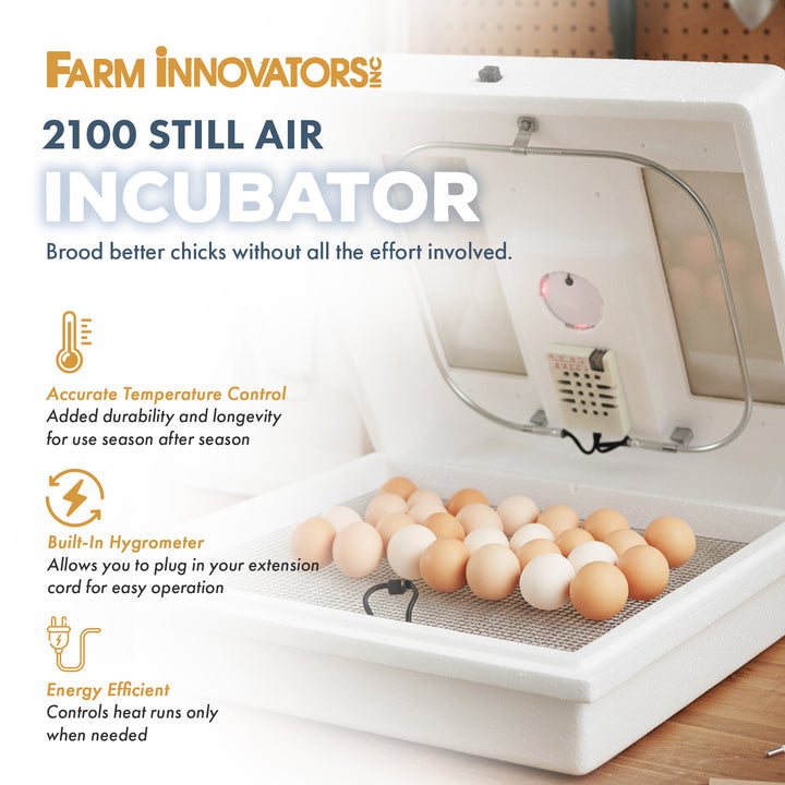 Farm Innovators 2100 Still Air Incubator w/ Reliable Temperature Settings, White
