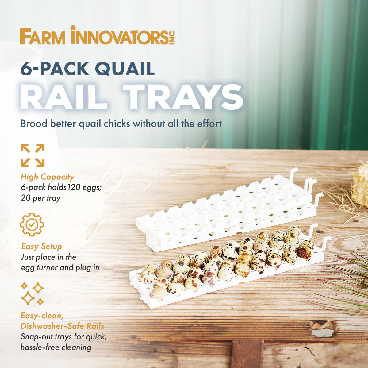 Farm Innovators 3400 Replacement Tray Rail for 120 Quail and Small Eggs (6 Pack)