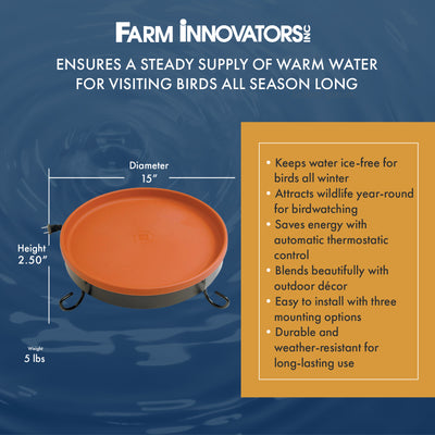 Farm Innovators All Seasons 3 In 1 Outdoor Heated Birdbath, 75 Watts, Terracotta - VMInnovations