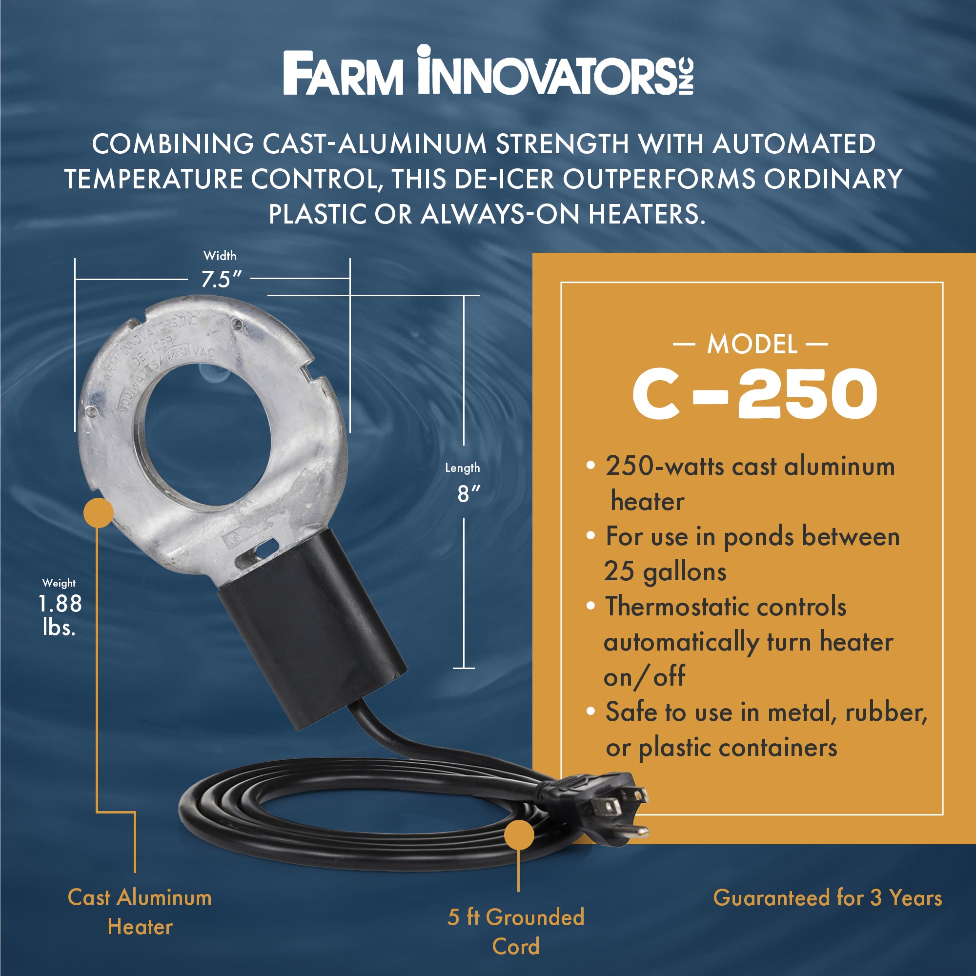 Farm Innovators Submergible Cast Aluminum Utility De-Icer for Farm Use (Used) - VMInnovations