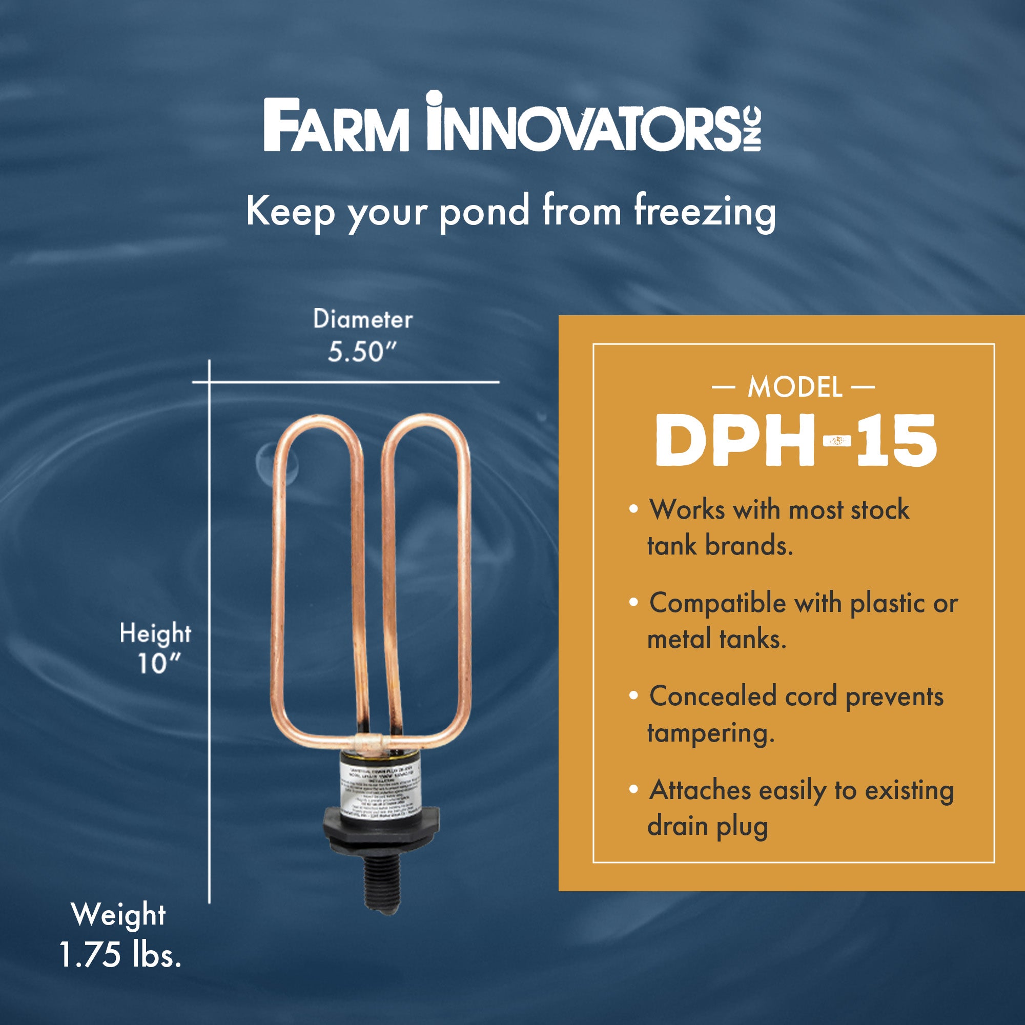 Farm Innovators Stock Tank Drain Plug De-Icer for Rubbermaid Tanks (Open Box) - VMInnovations