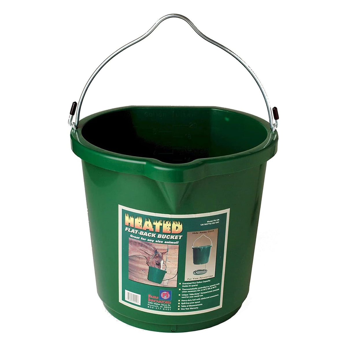 Farm Innovators Oversized 5 Gallon Plastic Flat Back Heated Bucket, 120 Watt (Refurbished)