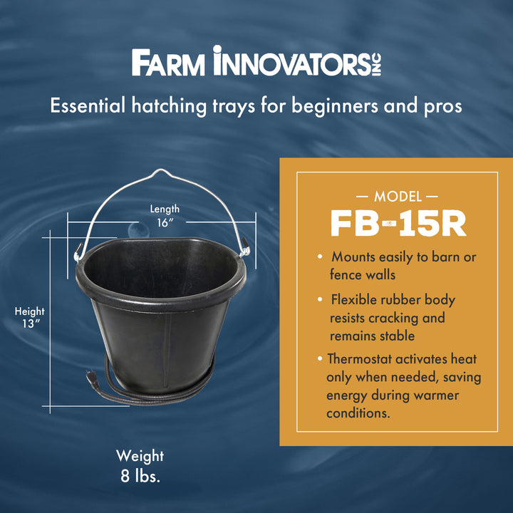 Farm Innovators 18 Quart Rubber Flat Back Heated Bucket with Guard, 90 Watt