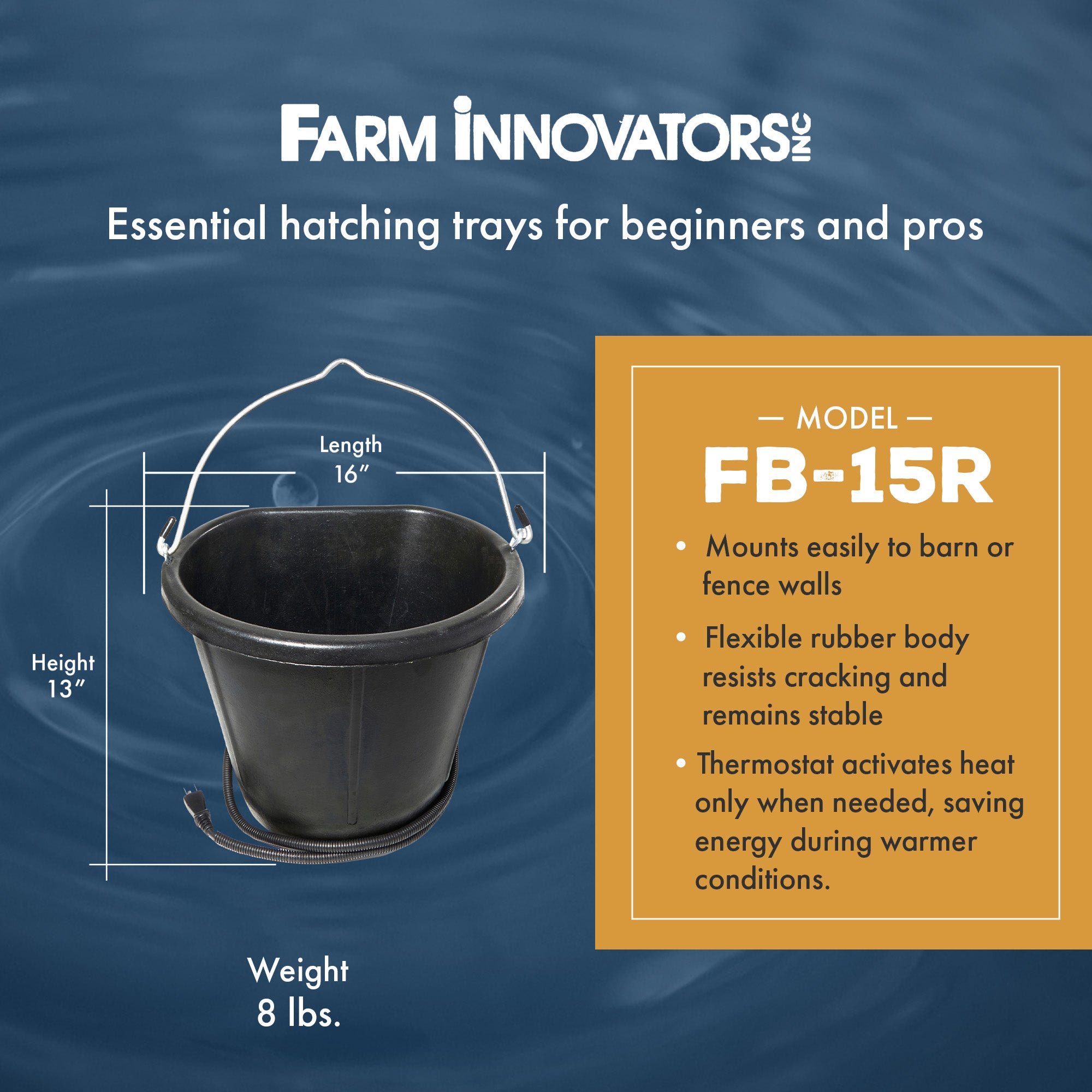 Farm Innovators 18Qt Rubber Flat Back Heated Bucket w/Guard, 90 Watt (Open Box) - VMInnovations