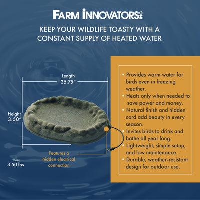 Farm Innovators FS-1 Four Seasons Sand Coated Heated Birdbath, 70 Watt(Open Box) - VMInnovations