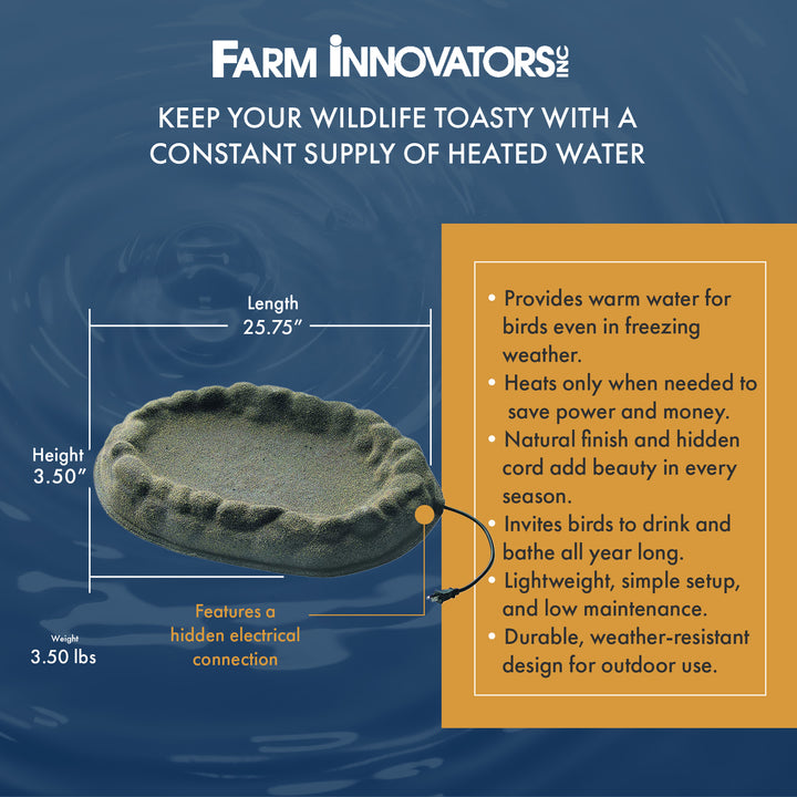 Farm Innovators FS-1 Four Seasons Outdoor Sand Coated Heated Birdbath, 70 Watt - VMInnovations