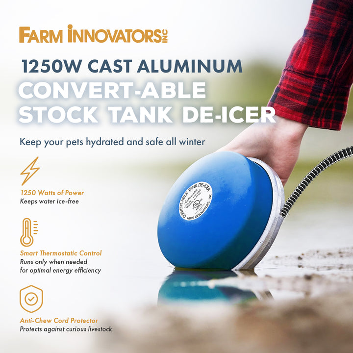 Farm Innovators H-418C Cast Aluminum 1250W Convert-Able Floating Tank De-Icer