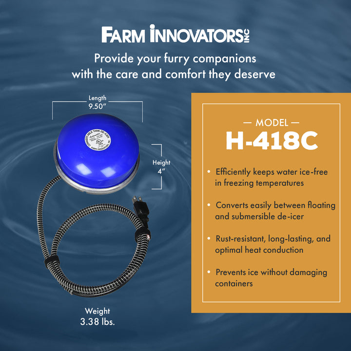 Farm Innovators H-418C Cast Aluminum 1250W Convert-Able Floating Tank De-Icer