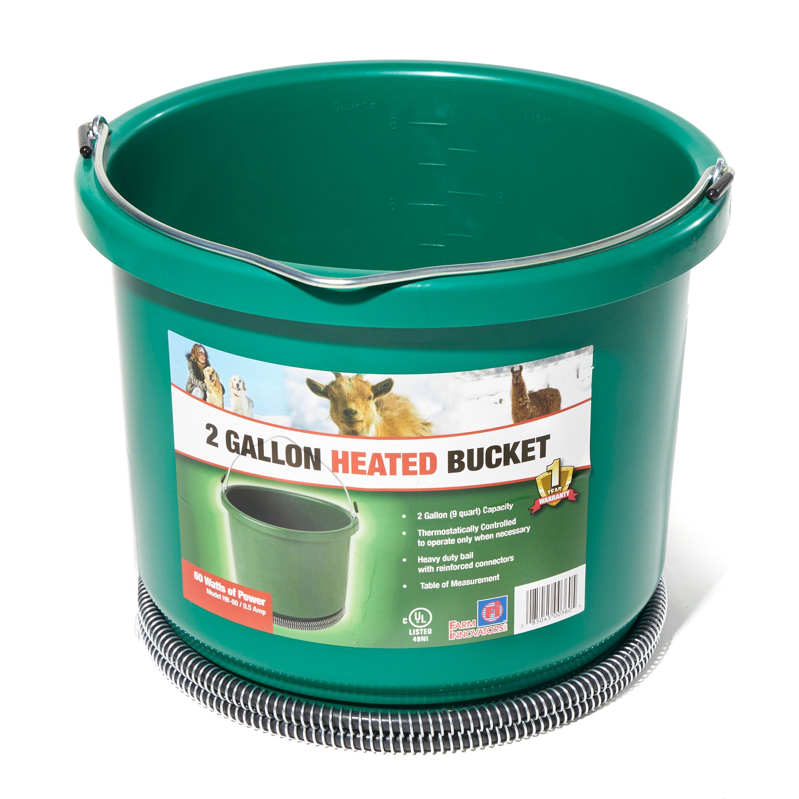 Farm Innovators Model HB-60 Oversized 2 Gallon Plastic Heated Bucket, 60 Watt - VMInnovations