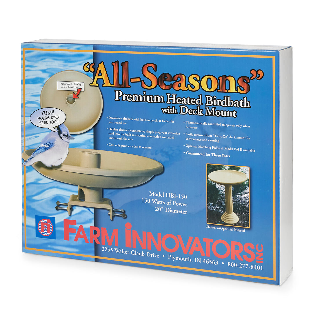 Farm Innovators 150W Outdoor Heated Birdbath w/Deck Mount & Perch, Tan (Used) - VMInnovations