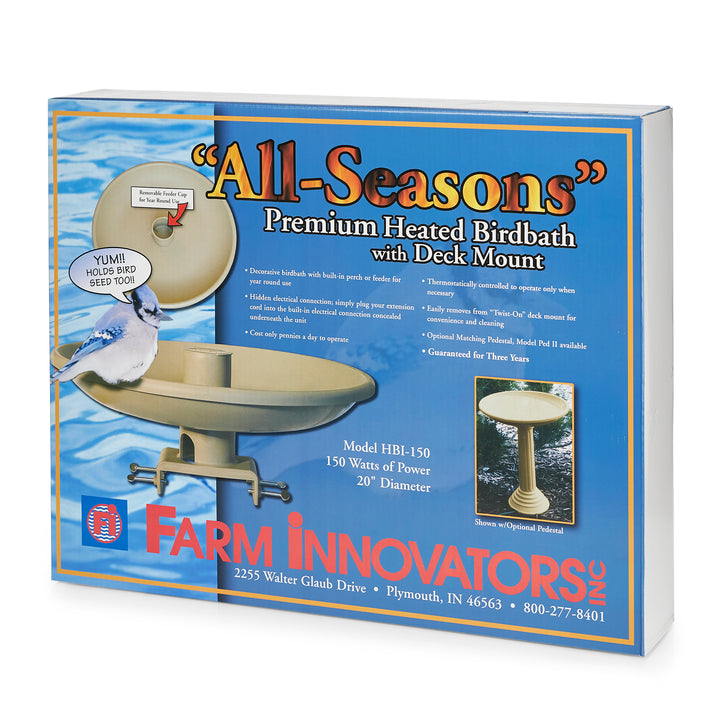 Farm Innovators 150W Outdoor Heated Birdbath w/Deck Mount & Perch, Tan (Used) - VMInnovations