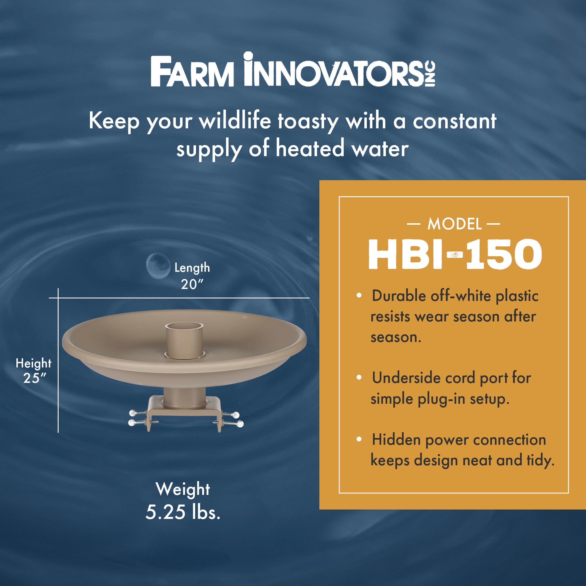 Farm Innovators 150W Outdoor Plastic Heated Birdbath w/Deck Mount & Perch, Tan