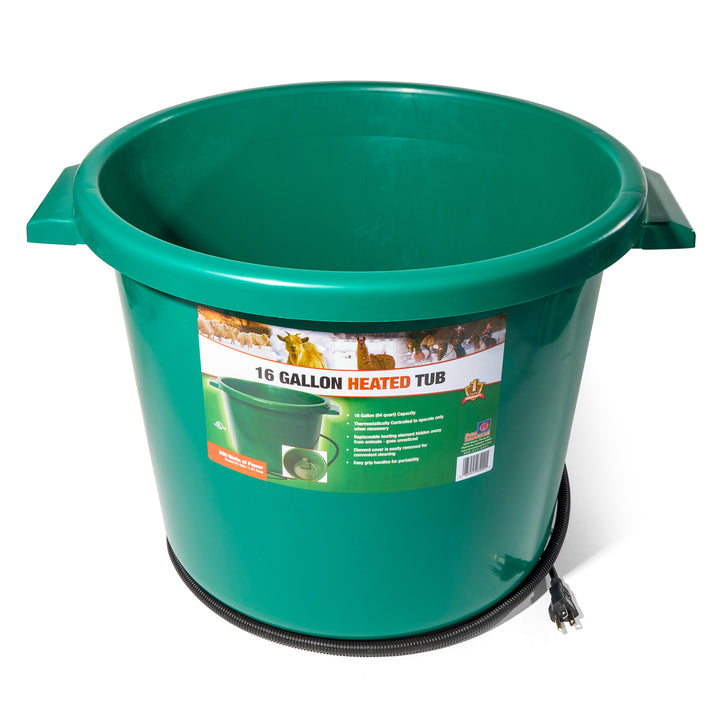 Farm Innovators 16 Gal Plastic Heated Animal Water Bucket Tub, Green (Open Box)