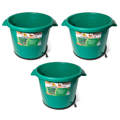 Farm Innovators 16 Gallon Plastic Heated Animal Water Bucket Tub, Green (3 Pack) - VMInnovations