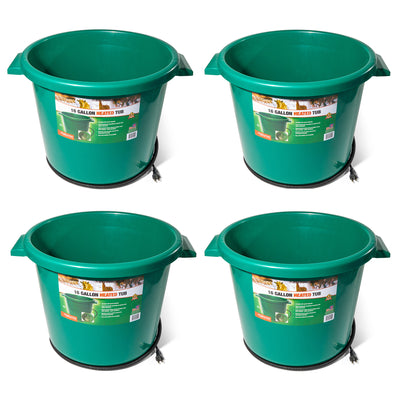 Farm Innovators 16 Gallon Plastic Heated Animal Water Bucket Tub, Green (4 Pack) - VMInnovations