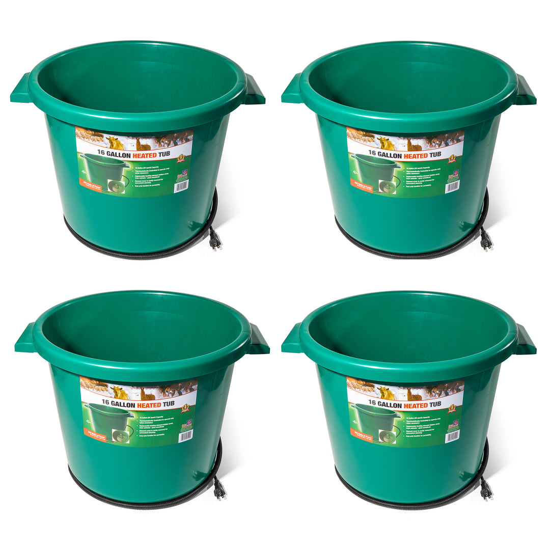 Farm Innovators 16 Gallon Plastic Heated Animal Water Bucket Tub, Green (4 Pack)