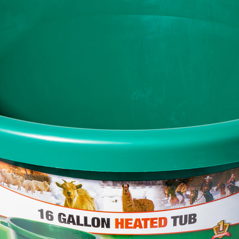 Farm Innovators 16 Gallon Plastic Heated Animal Water Bucket Tub, Green (2 Pack)