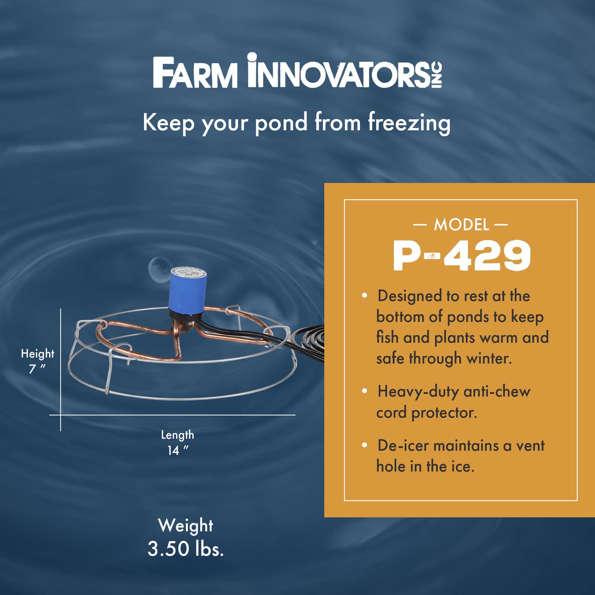 Farm Innovators P-429 Submergible 1500W All Pond De-Icer Heater with Cage (Used) - VMInnovations