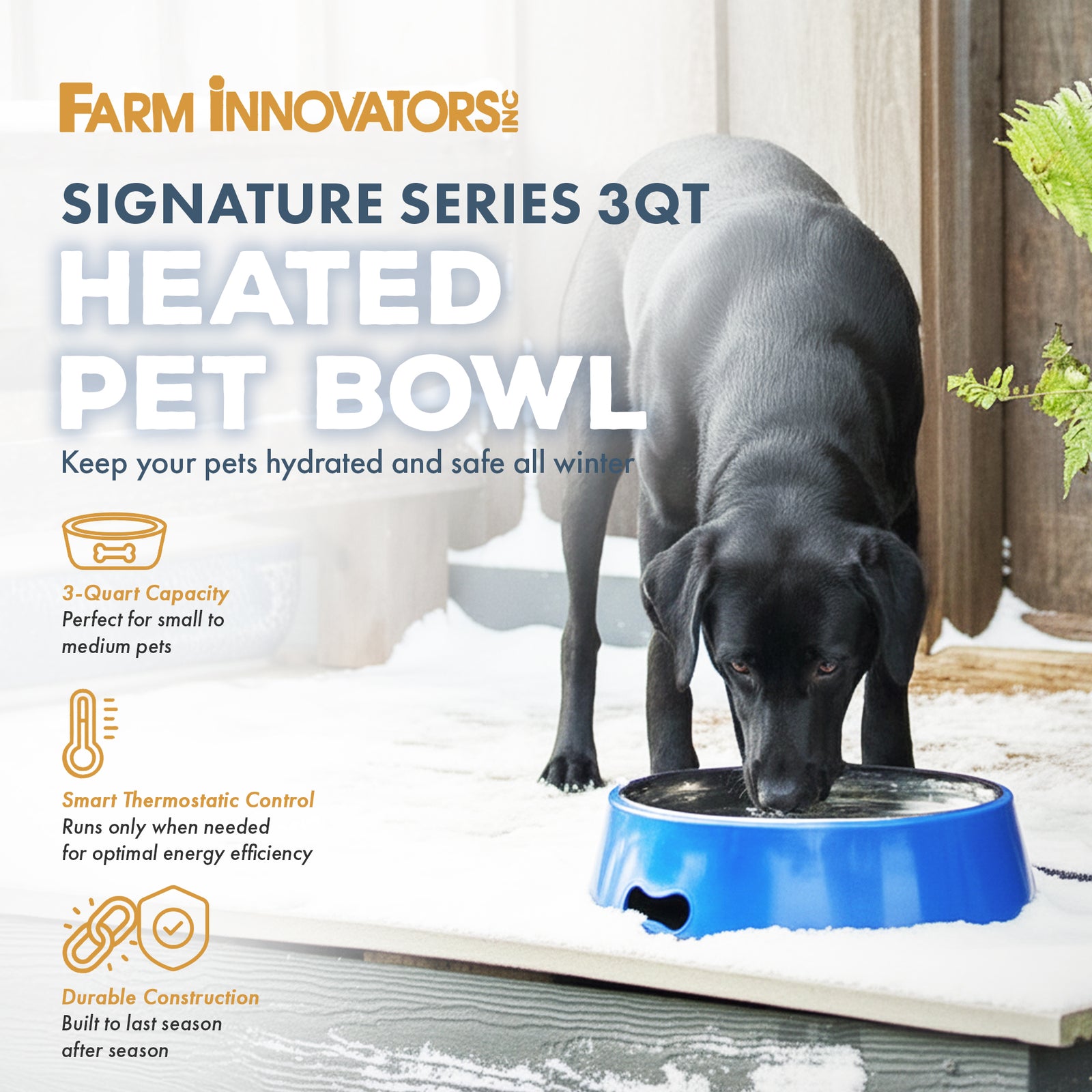 Farm Innovators Signature 3QT Heated Pet Bowl w/Stainless Steel Insert(Open Box) - VMInnovations
