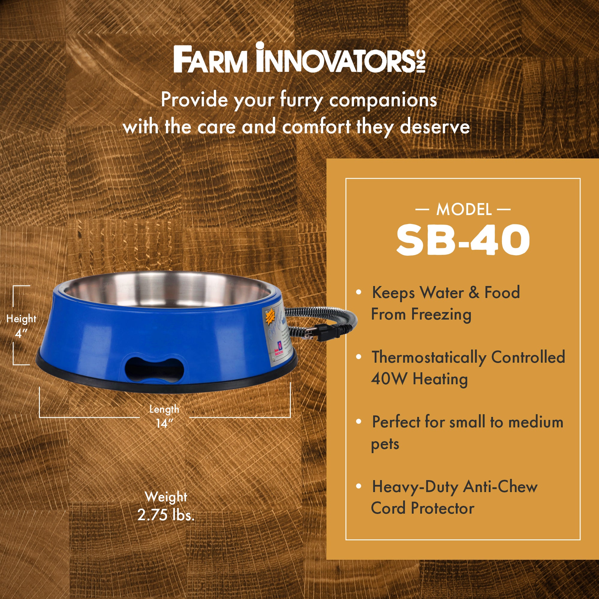 Farm Innovators Signature 3QT Heated Pet Bowl w/Stainless Steel Insert (Used) - VMInnovations