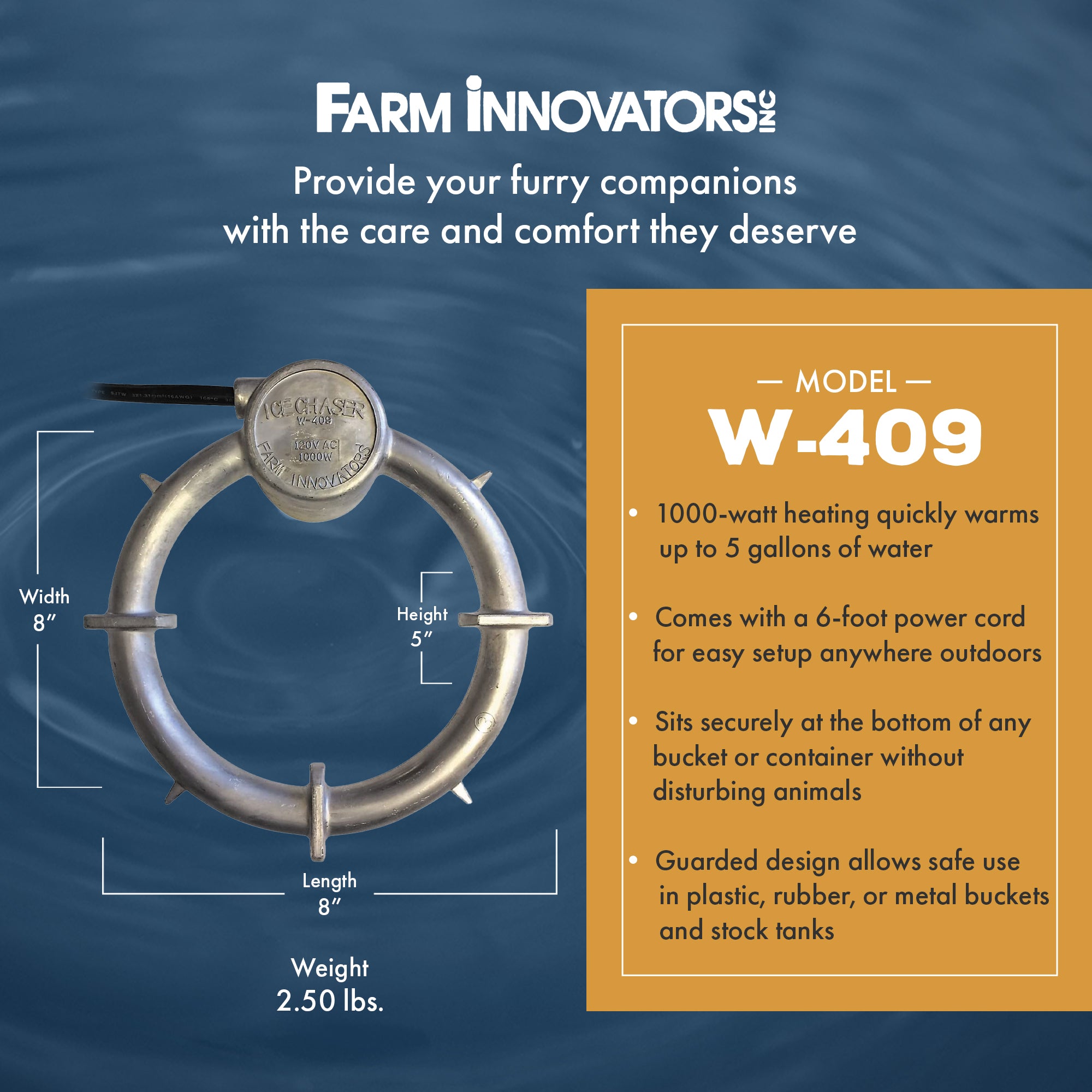 Farm Innovators Submergible Bucket Heater with Attached Guard, 1000W (Open Box)