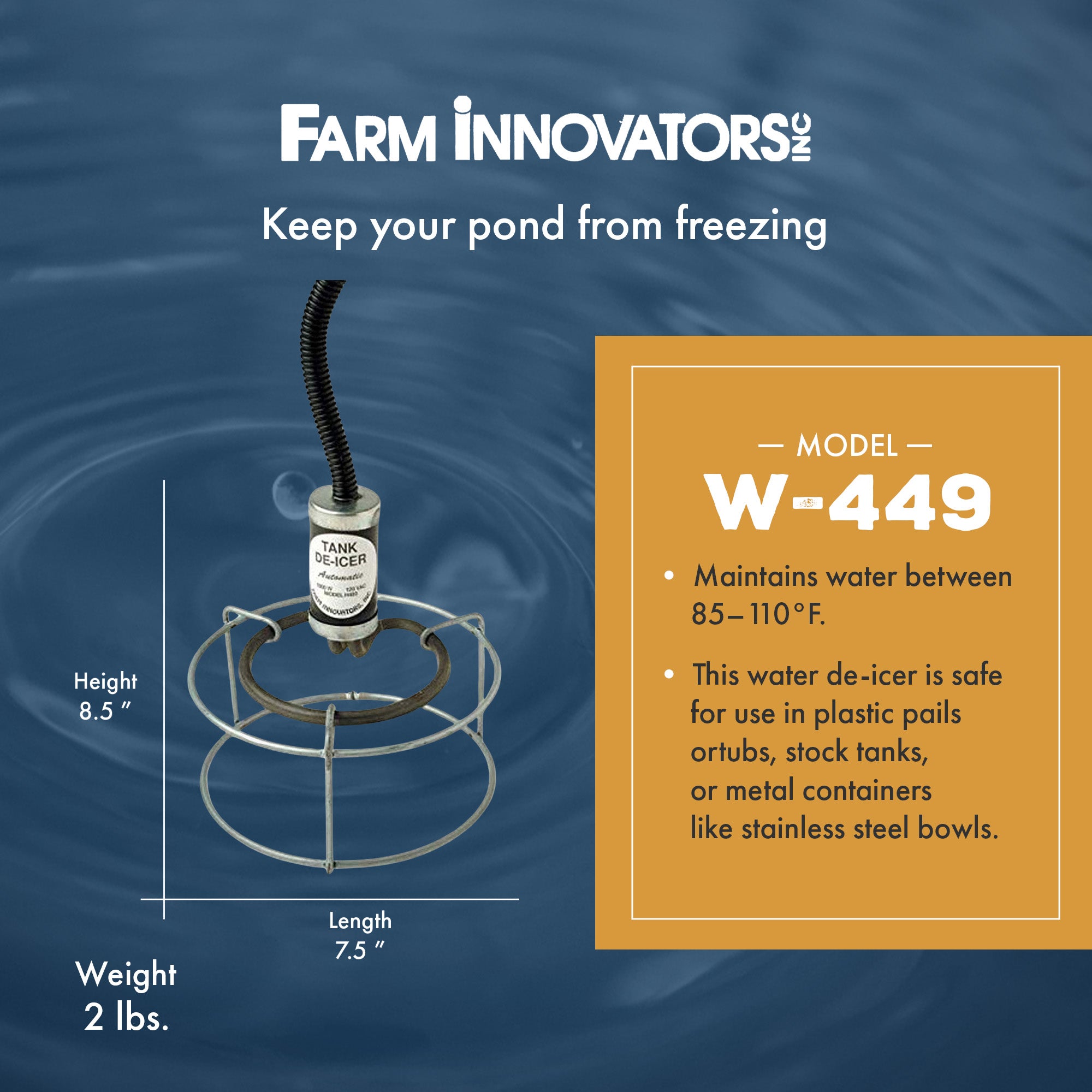 Farm Innovators Submergible Bucket Heater w/Attached Guard, 1000 Watt (Open Box) - VMInnovations