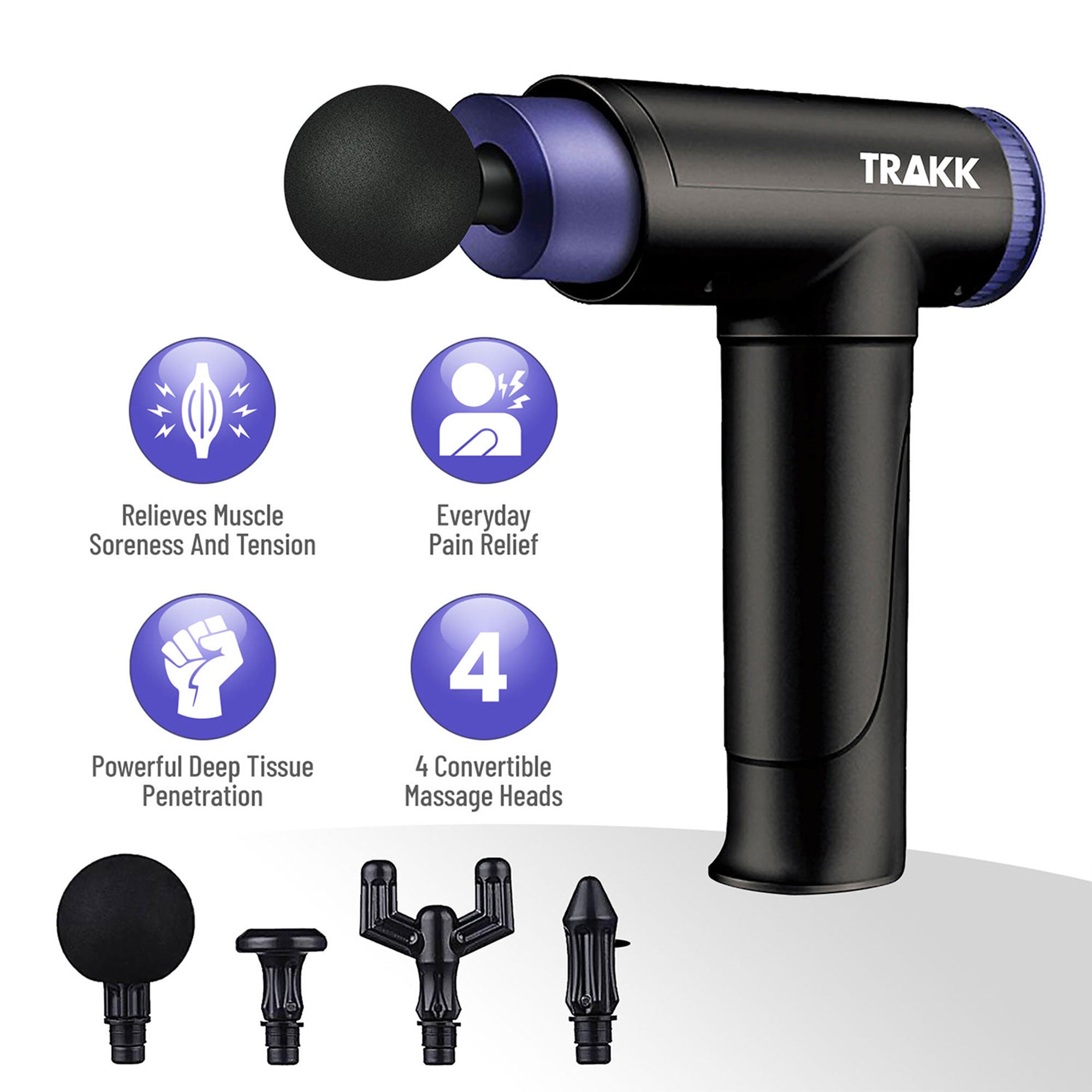 TRAKK Deep Tissue Handheld Massage Gun w/ 4 Speeds & Attachments (Open Box) - VMInnovations