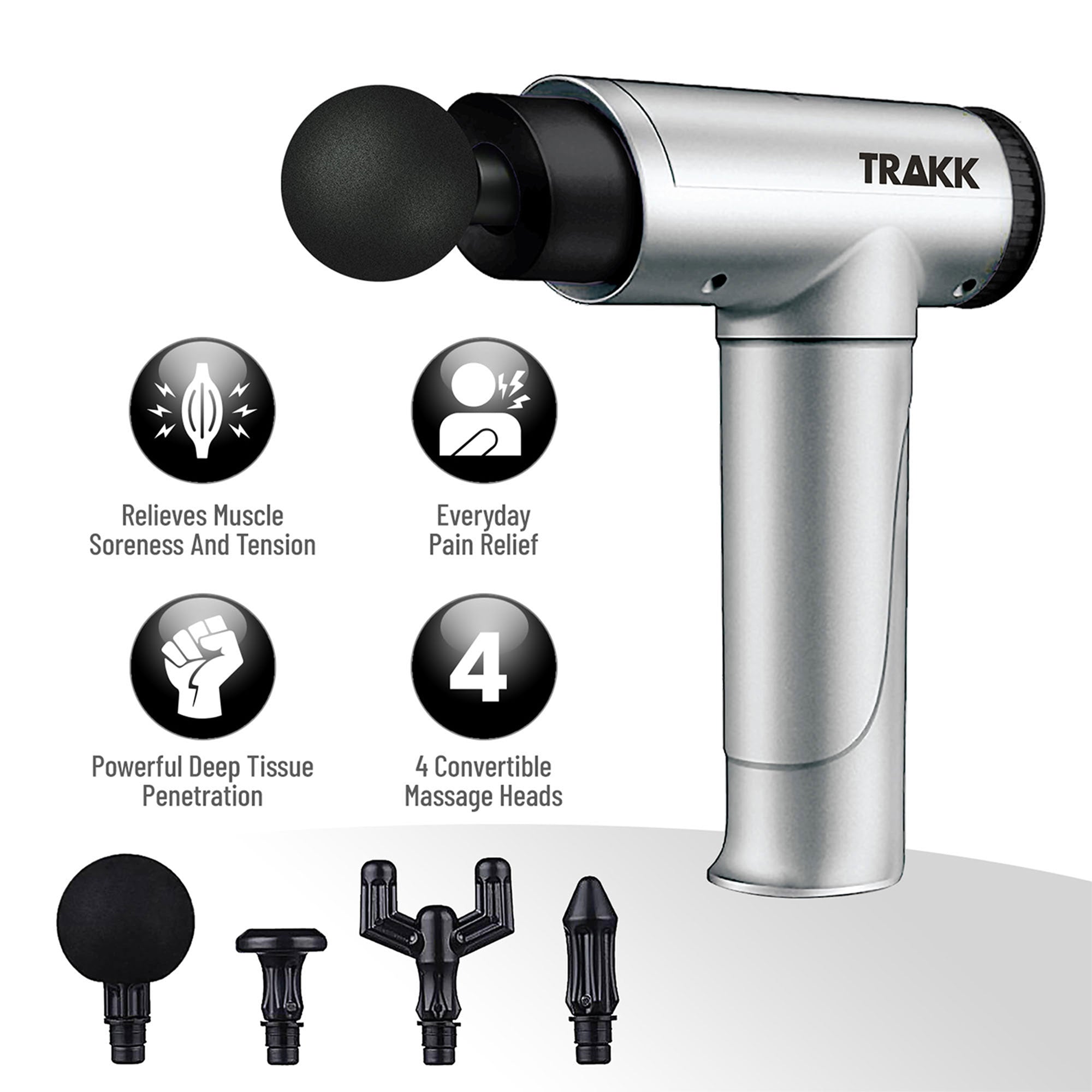 TRAKK Deep Tissue Athlete Massage Gun Therapy w/ 4 Speeds & Attachments (Used) - VMInnovations