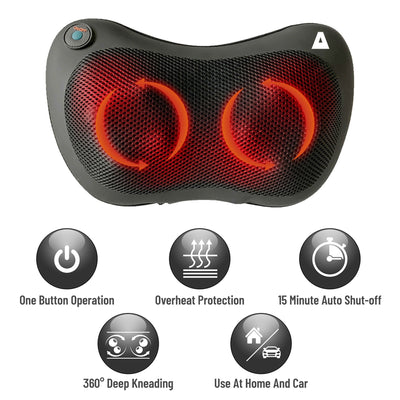 TRAKK Shiatsu Back and Shoulder Neck Heated Full Body Massager Pillow, Black