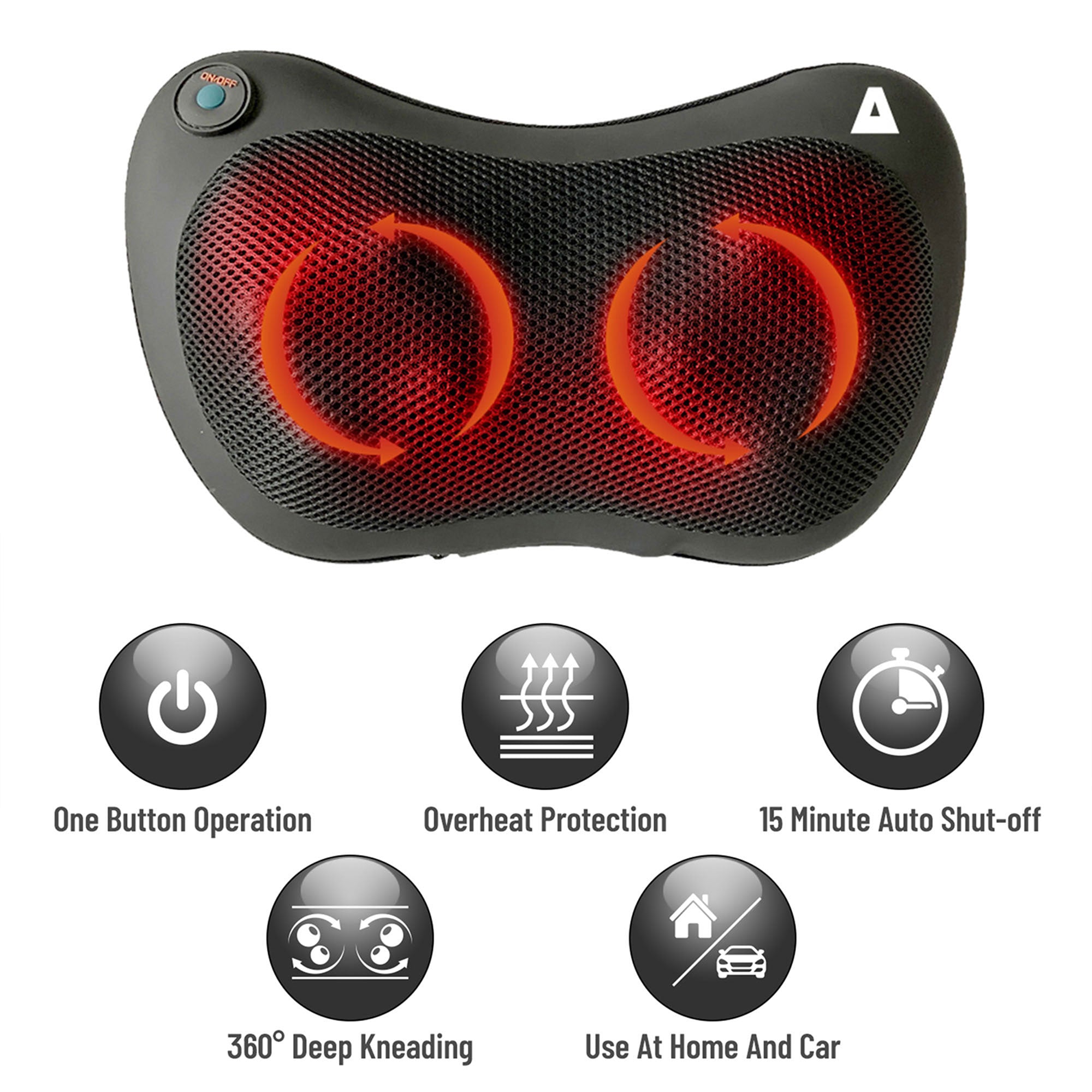 TRAKK Shiatsu Back and Shoulder Neck Heated Full Body Massager Pillow, Black