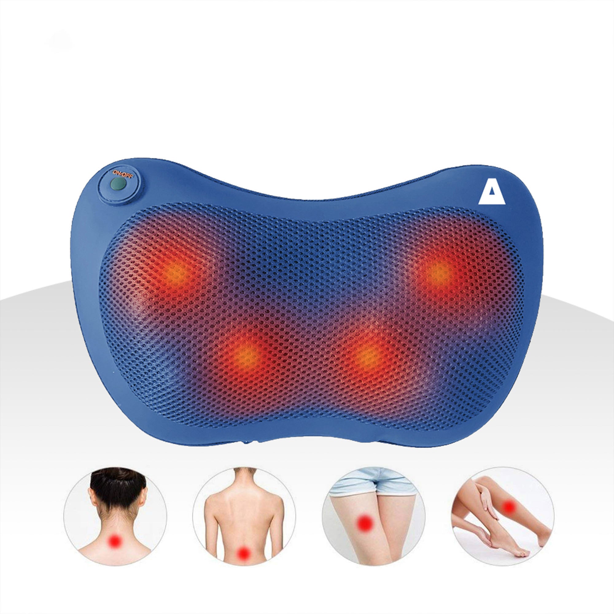 TRAKK Shiatsu Back and Shoulder Neck Heated Full Body Massager Pillow, Blue