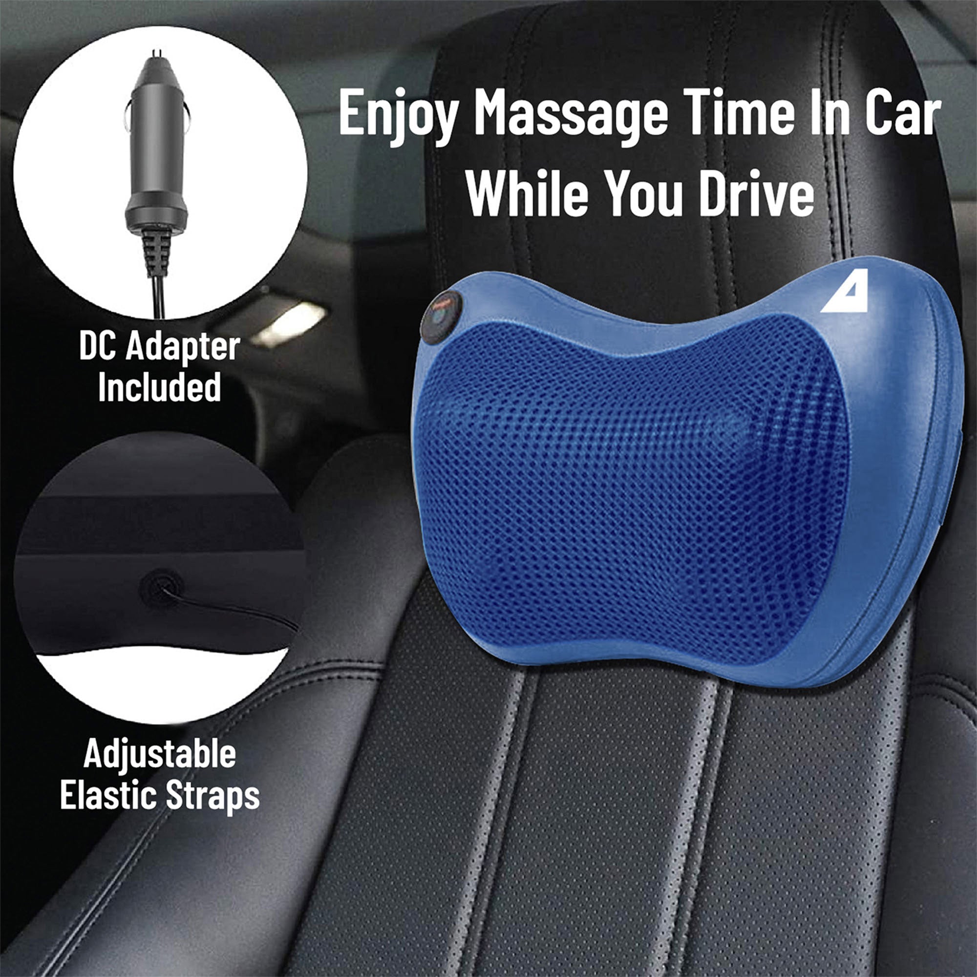 TRAKK Shiatsu Back and Shoulder Neck Heated Full Body Massager Pillow, Blue