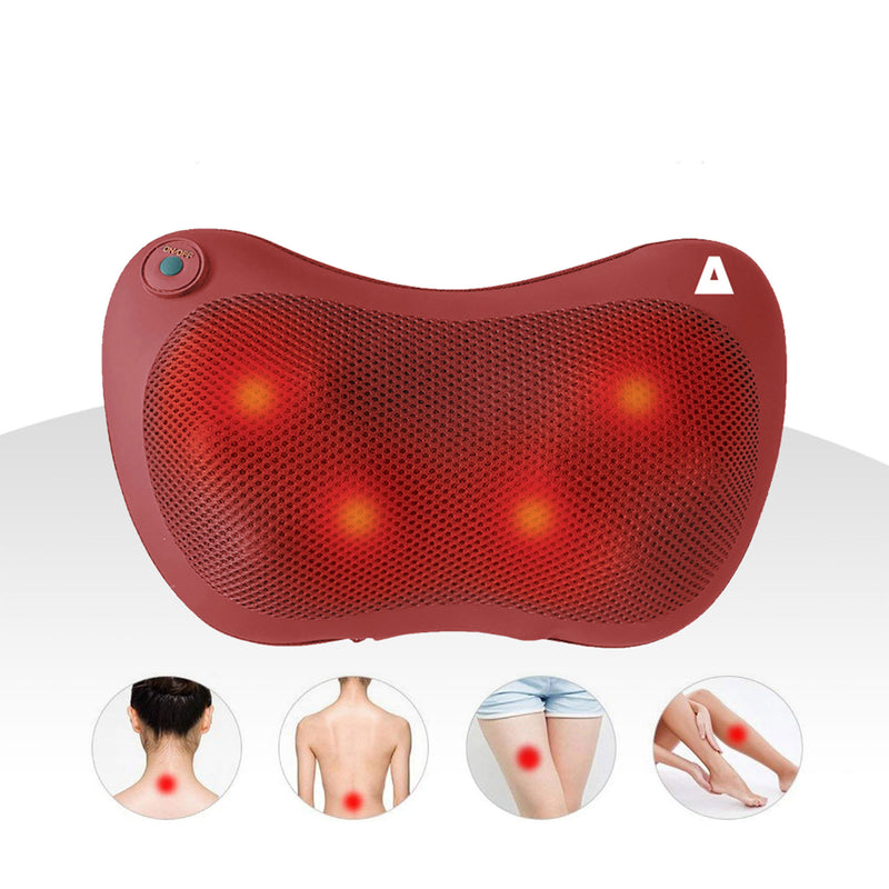 TRAKK Shiatsu Back & Shoulder Neck Heated Full Body Relief Massager Pillow, Red