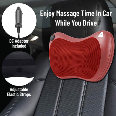 TRAKK Shiatsu Back & Shoulder Neck Heated Full Body Relief Massager Pillow, Red
