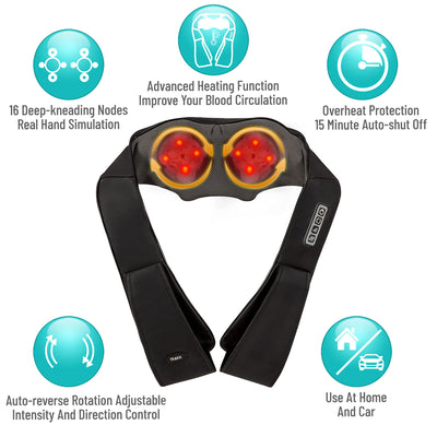 TRAKK Deep Tissue Electric Heated Neck Back Body Kneading Massage Travel Pillow - VMInnovations