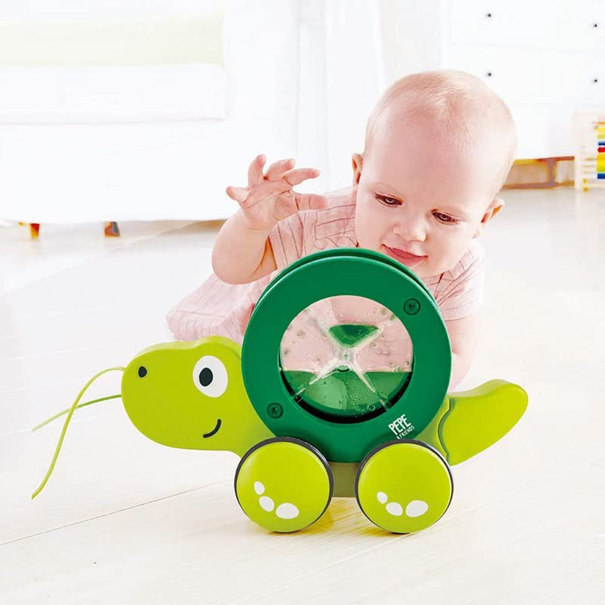 Hape Pull Along Tito the Turtle Wooden Push Toy for Ages 1 and Up, Lime Green - VMInnovations
