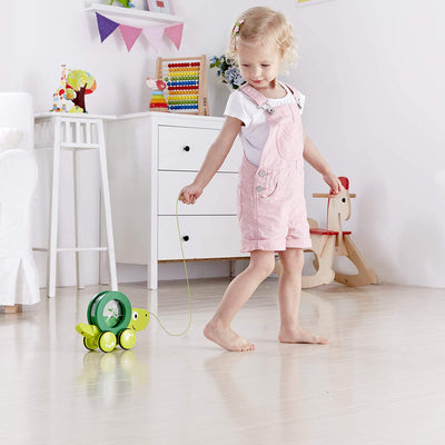 Hape Pull Along Tito the Turtle Wooden Push Toy for Ages 1 and Up, Lime Green - VMInnovations