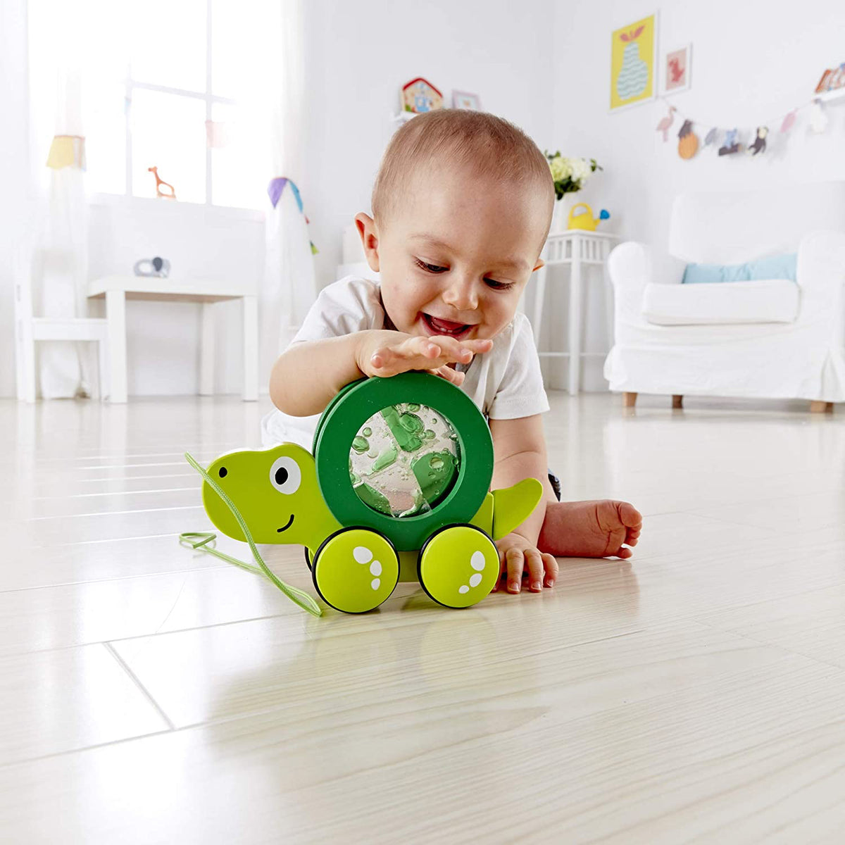 Hape Pull Along Tito the Turtle Wooden Push Toy for Ages 1 and Up, Lime Green - VMInnovations